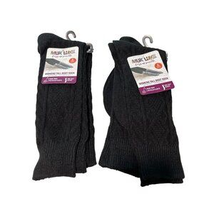 Muk Luks 4 Pairs Black Tall Boot Socks 2 Pair Pack Fits Shoe Sizes 6-11